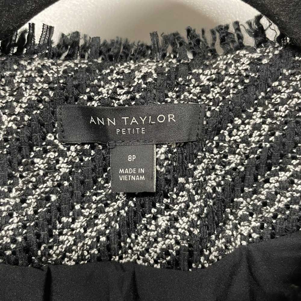 Ann Taylor Black White Striped Tweed Fringe Jacke… - image 7