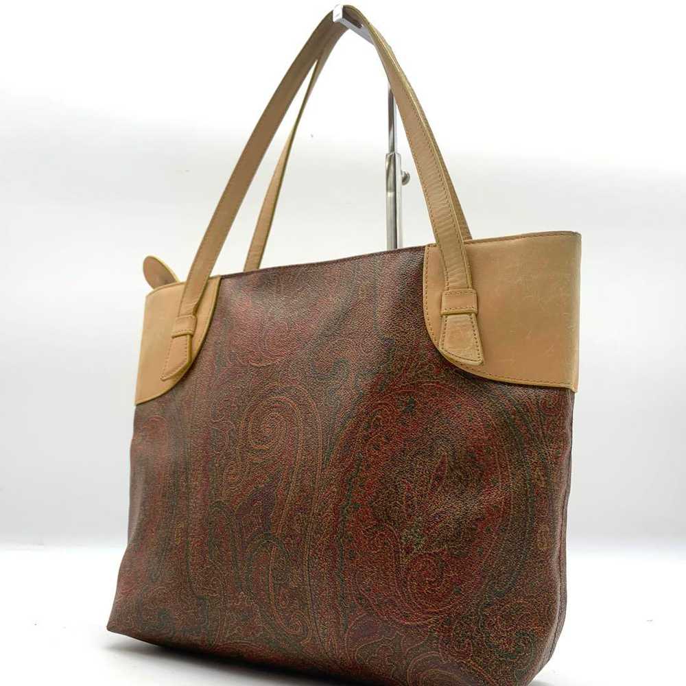 ETRO Paisley Pattern Leather Tote Bag Shoulder - image 1