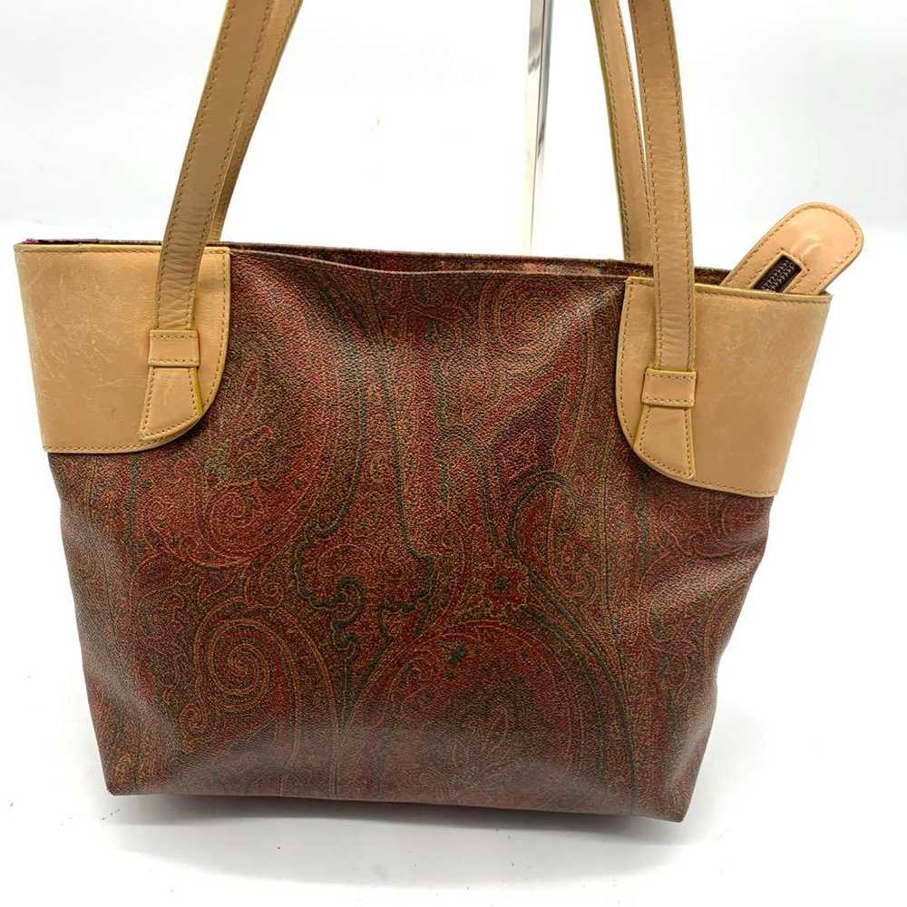 ETRO Paisley Pattern Leather Tote Bag Shoulder - image 2