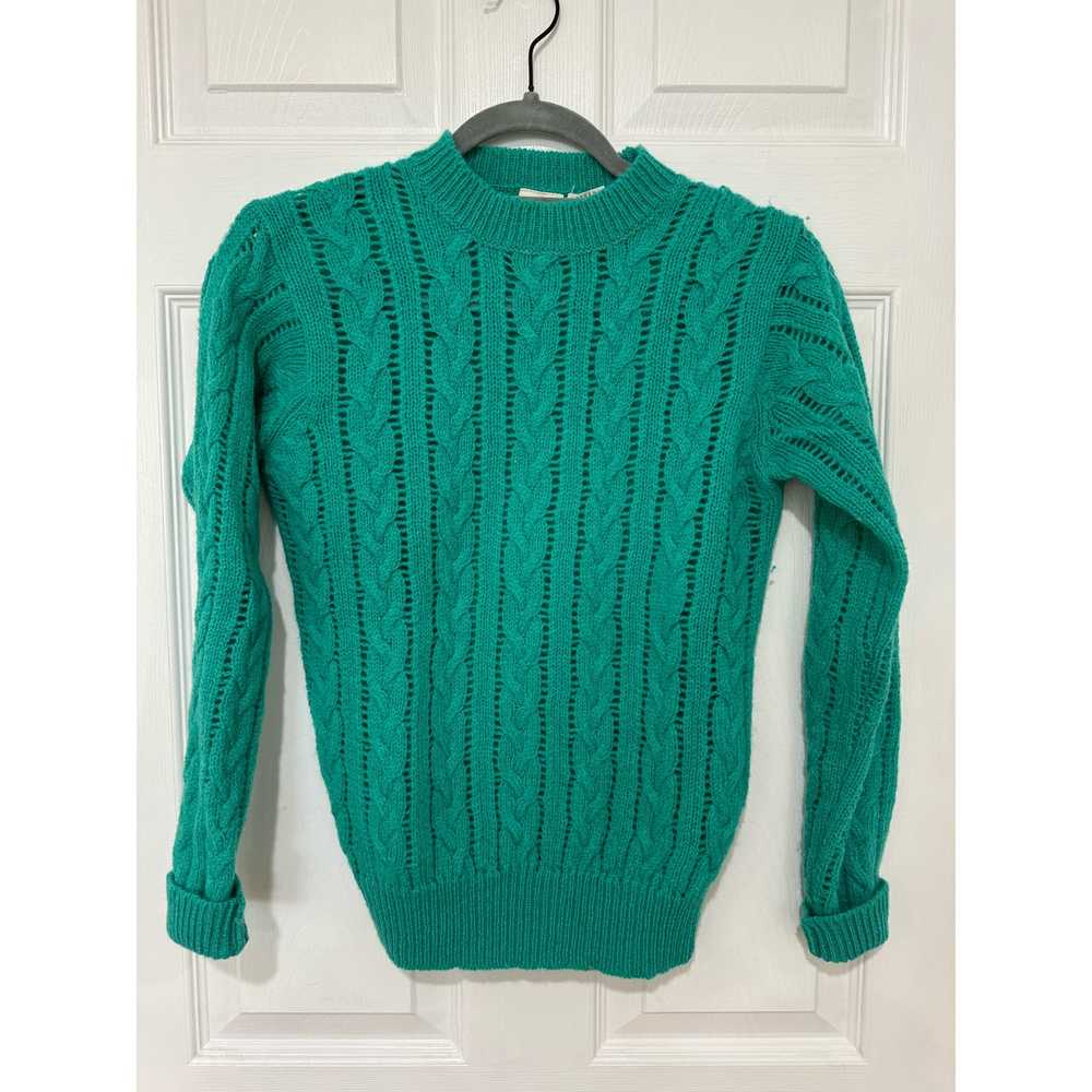 Vintage 70s Wool Sweater Green Teal 34 Small - image 1