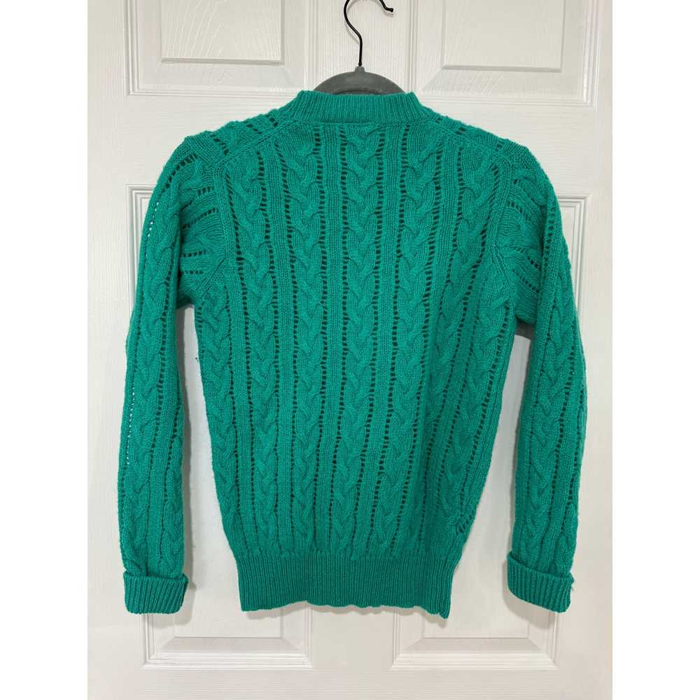 Vintage 70s Wool Sweater Green Teal 34 Small - image 2