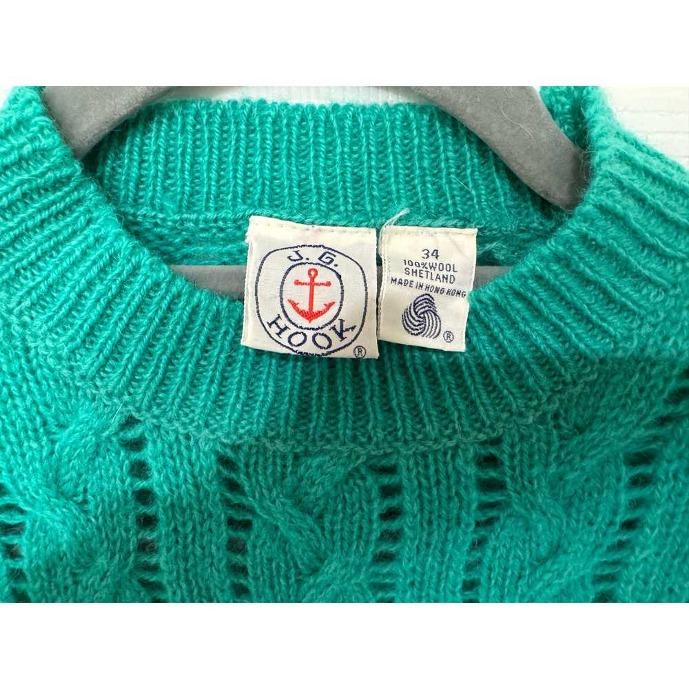 Vintage 70s Wool Sweater Green Teal 34 Small - image 3