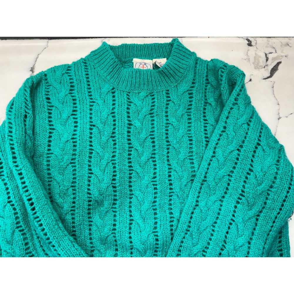 Vintage 70s Wool Sweater Green Teal 34 Small - image 4