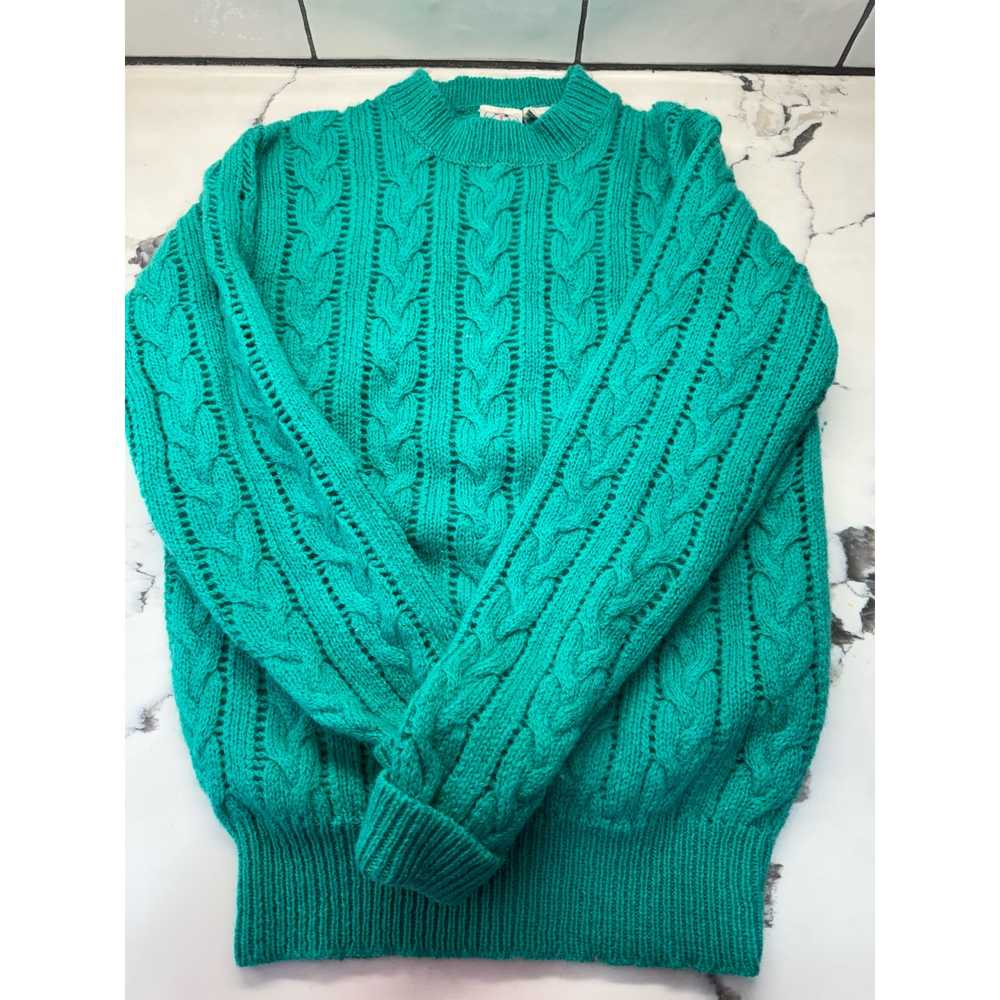 Vintage 70s Wool Sweater Green Teal 34 Small - image 5