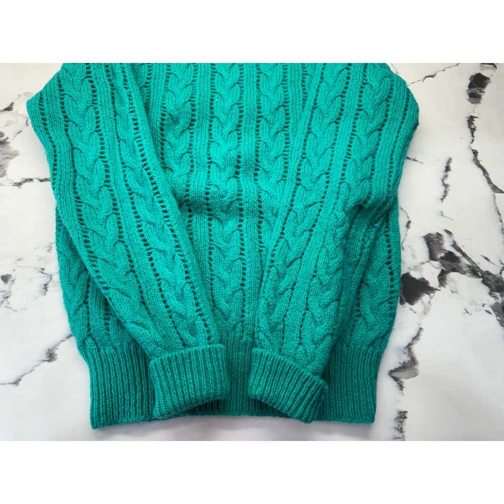 Vintage 70s Wool Sweater Green Teal 34 Small - image 6