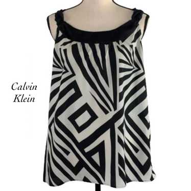 Calvin Klein Ivory Black Geometric Sleeveless Blo… - image 1