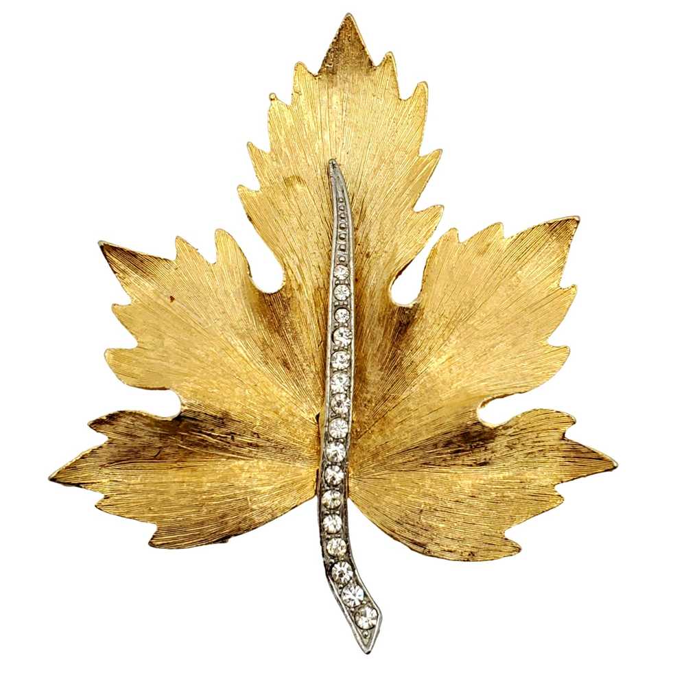 Park Lane Leaf Brooch Maple Clear Pave Crystals V… - image 1