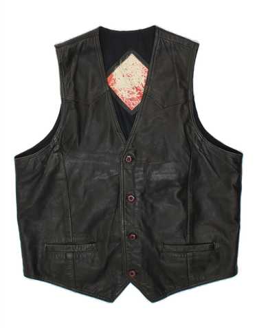 VINTAGE Mens Waistcoat Medium Black Leather AT02 - image 1