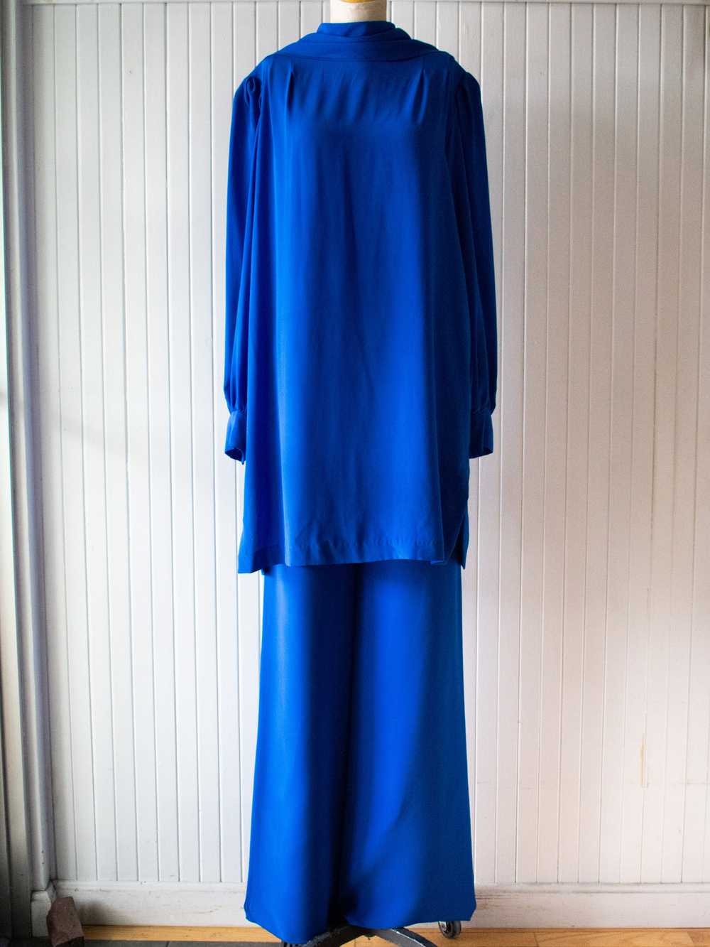 Vintage 1980s Anne Klein Cobalt Blue Tunic Large - image 2