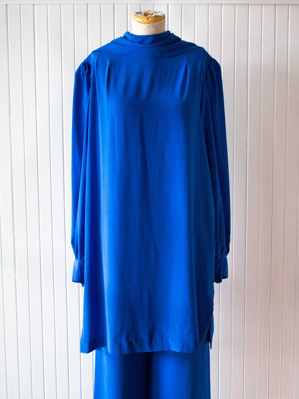 Vintage 1980s Anne Klein Cobalt Blue Tunic Large - image 3