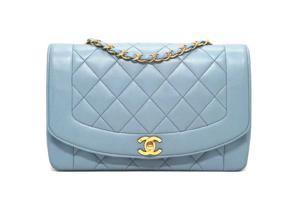 Chanel Vintage Rare Blue Lambskin Medium Diana Fl… - image 1