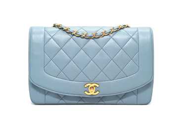 Chanel Vintage Rare Blue Lambskin Medium Diana Fl… - image 1