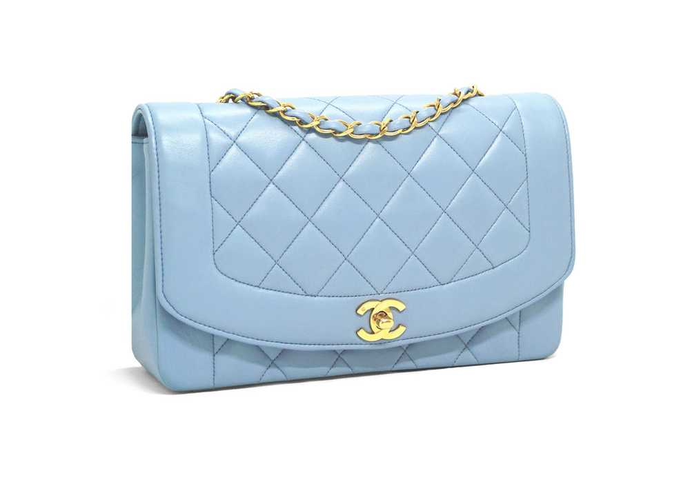 Chanel Vintage Rare Blue Lambskin Medium Diana Fl… - image 3