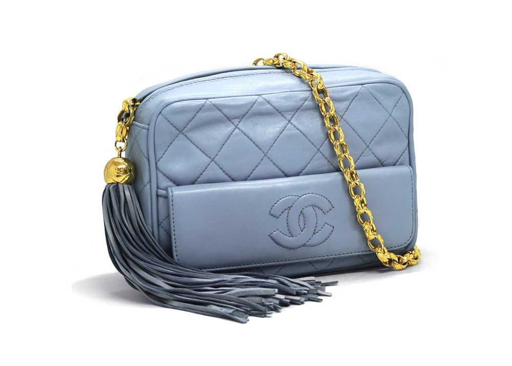 Chanel Vintage Rare Blue Periwinkle Lambskin Came… - image 2