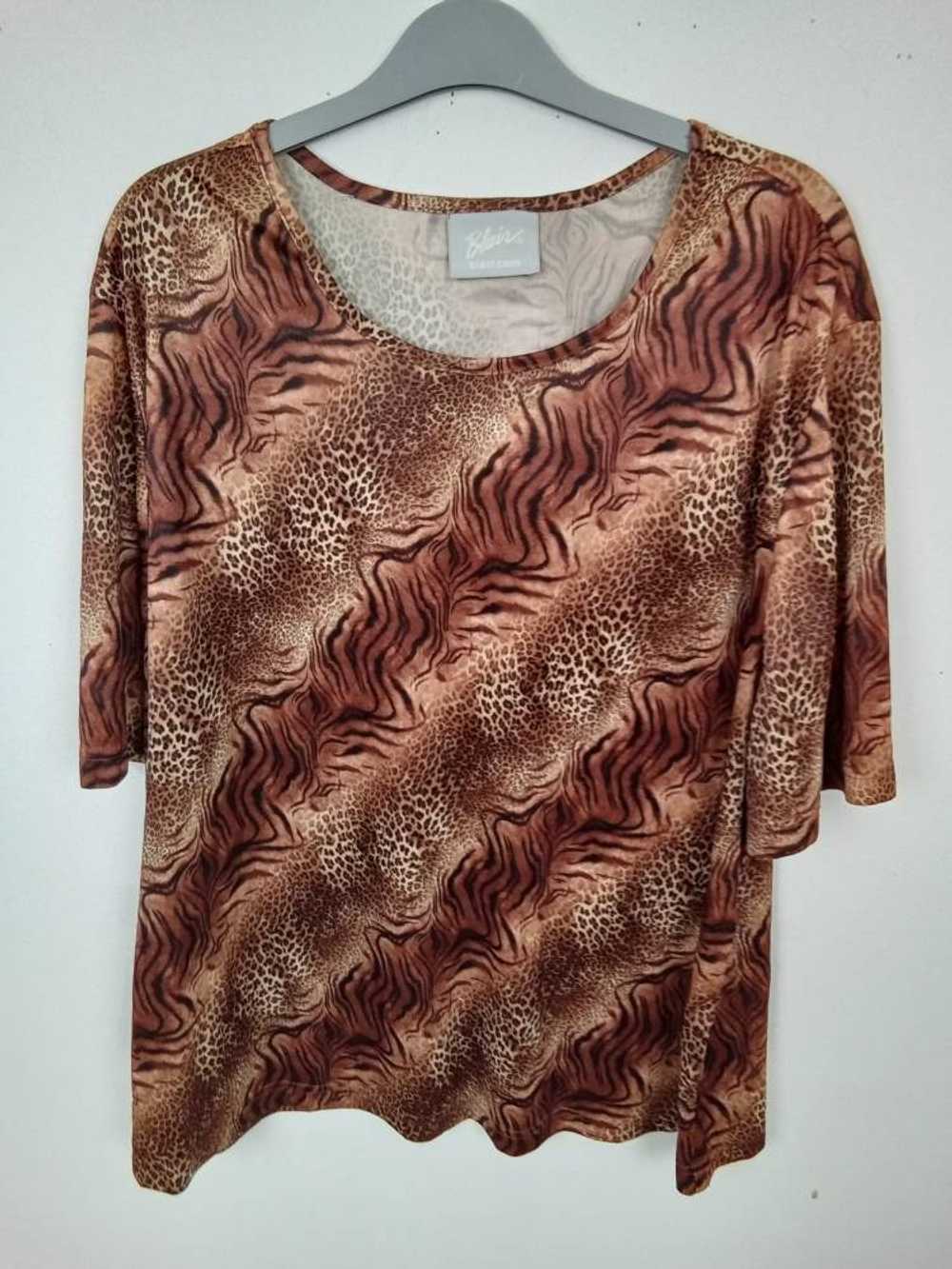 Vintage Blair Animal Print Blouse Brown Size: XL - image 1