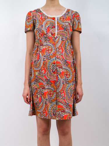 1960s Floral Paisley Mod Mini Shirt Dress