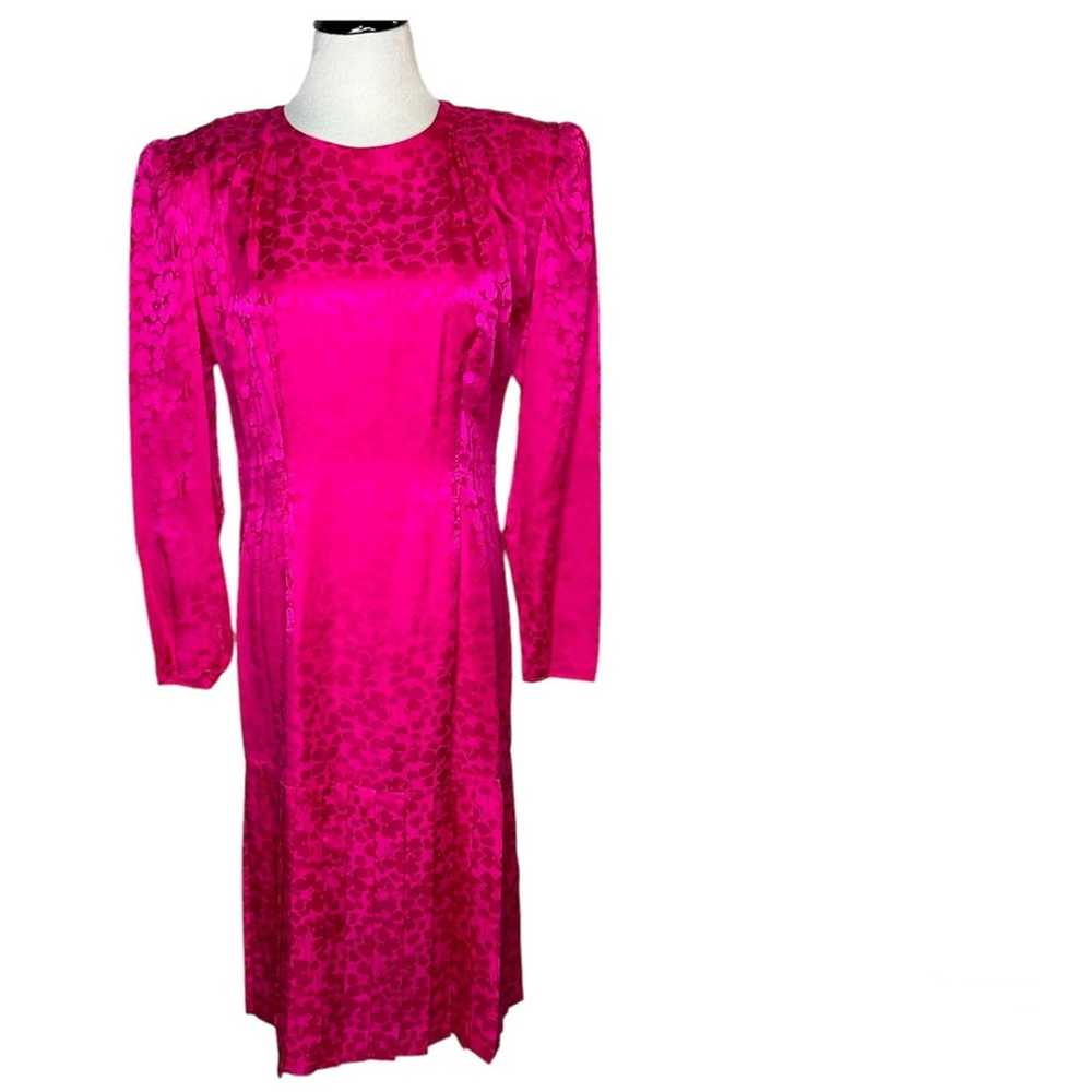 Vintage Hot Pink Midi Dress Size 12, 100% Silk, F… - image 1