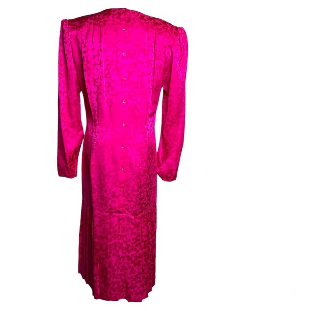 Vintage Hot Pink Midi Dress Size 12, 100% Silk, F… - image 2