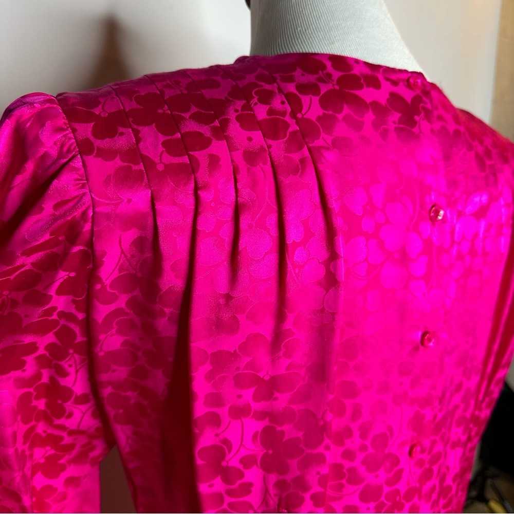 Vintage Hot Pink Midi Dress Size 12, 100% Silk, F… - image 3