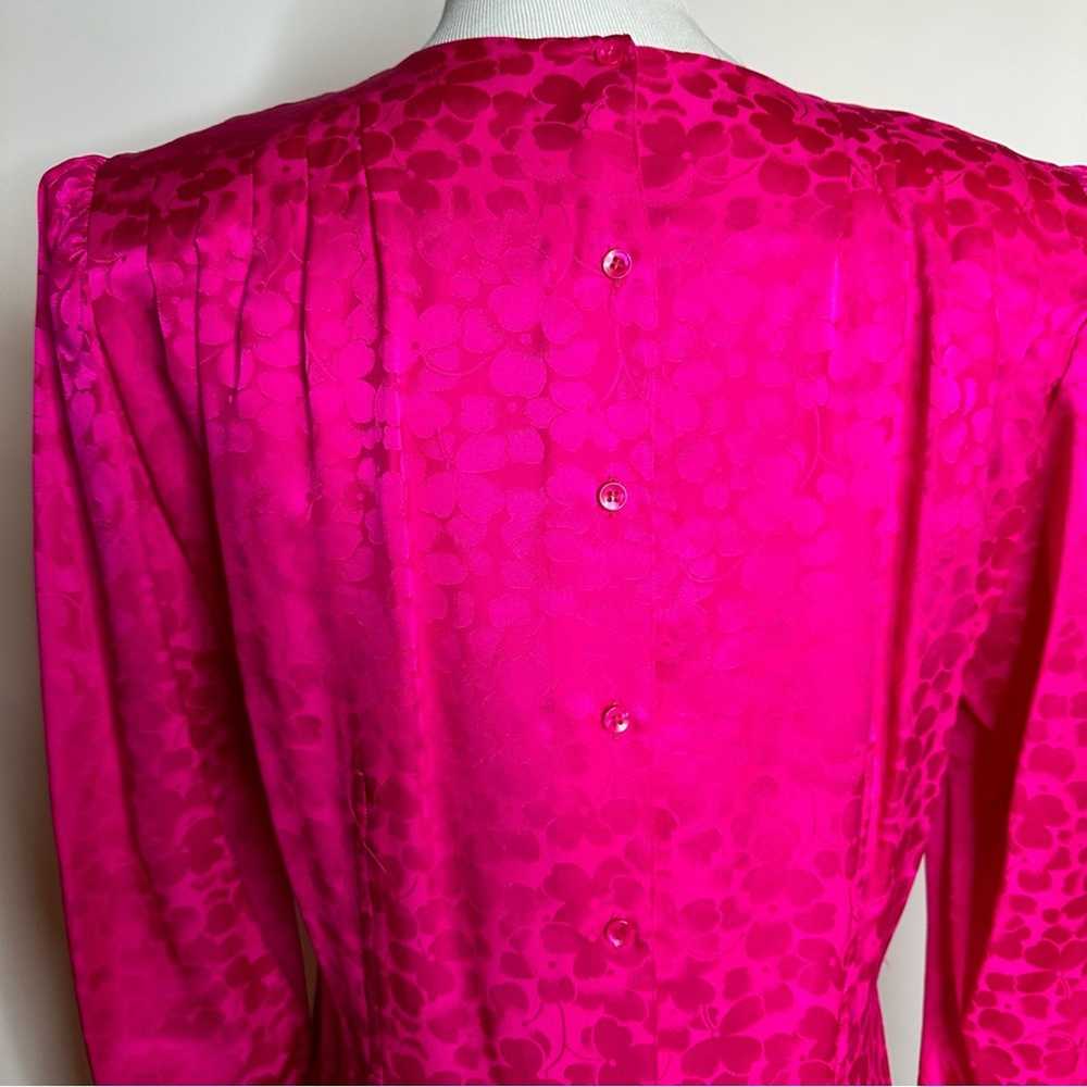 Vintage Hot Pink Midi Dress Size 12, 100% Silk, F… - image 4