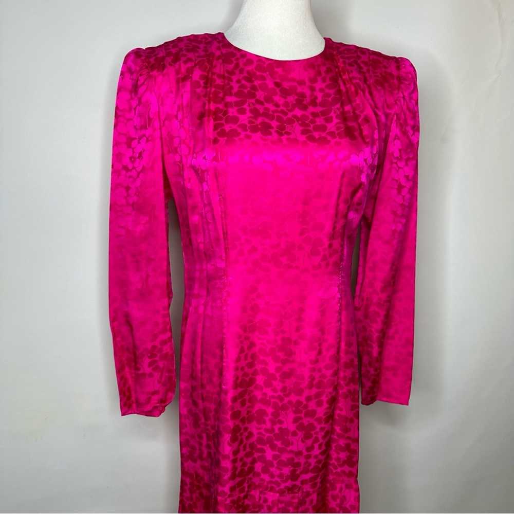 Vintage Hot Pink Midi Dress Size 12, 100% Silk, F… - image 5