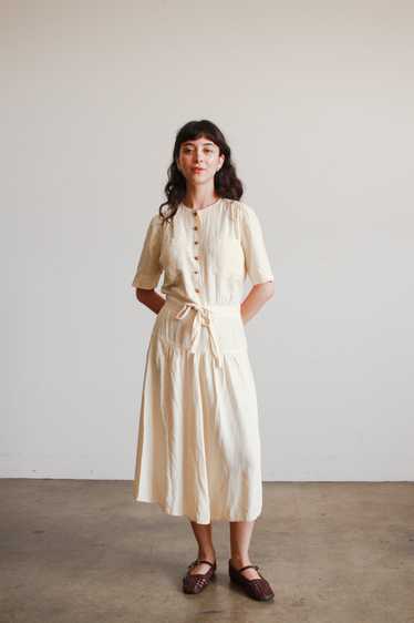 1940s Cream Rayon Button Down Dress