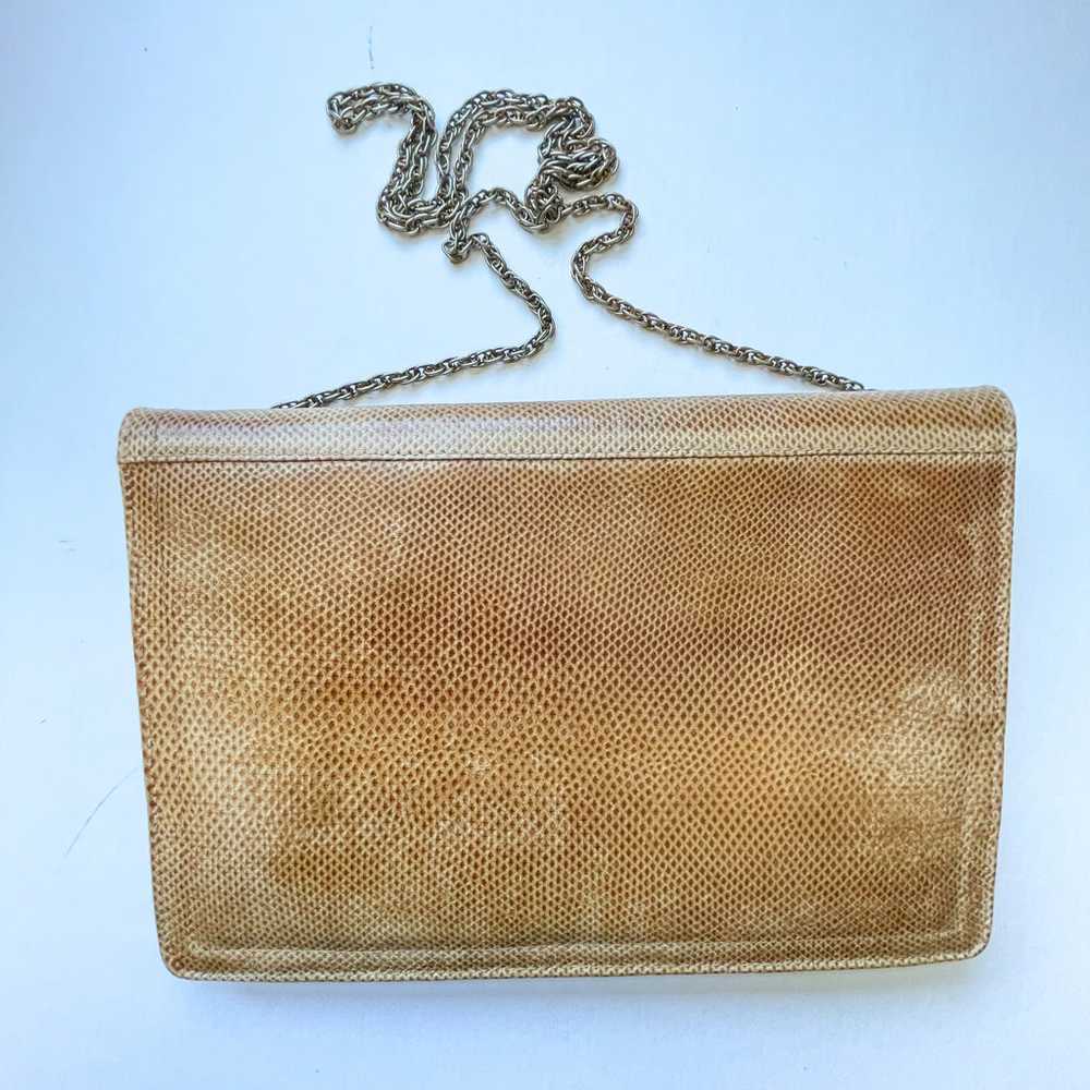 Vintage 70s Tan Lizard Flat Clutch Bag + Metal St… - image 4