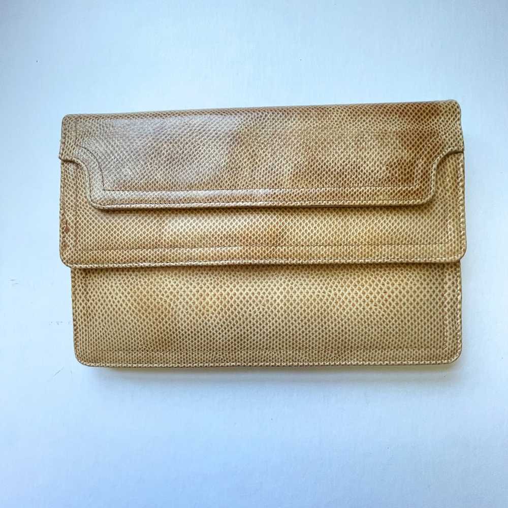 Vintage 70s Tan Lizard Flat Clutch Bag + Metal St… - image 6