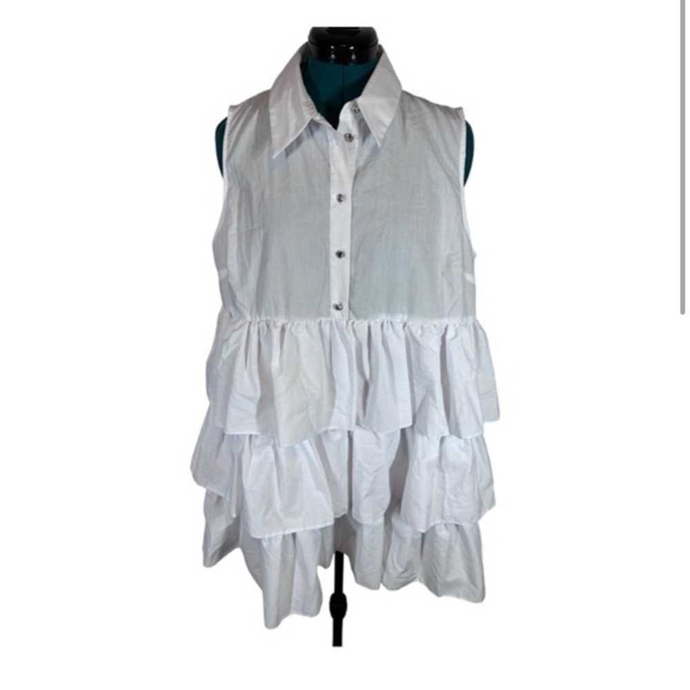 River Island Women’s White Ruffled Sleeveless Tie… - image 1