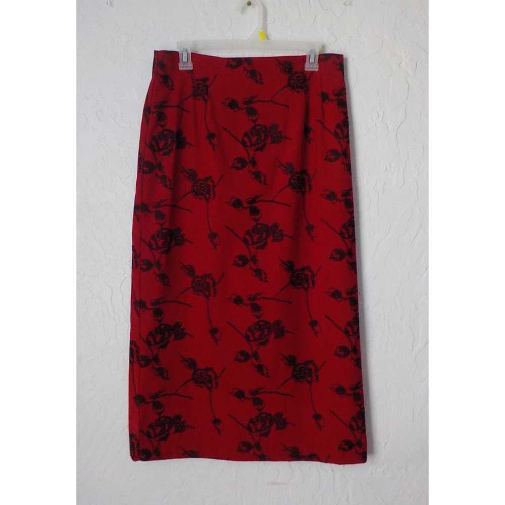 Vintage Briggs Red Maxi Floral Pencil Skirt Women… - image 1