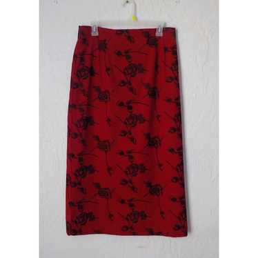 Vintage Briggs Red Maxi Floral Pencil Skirt Women… - image 1