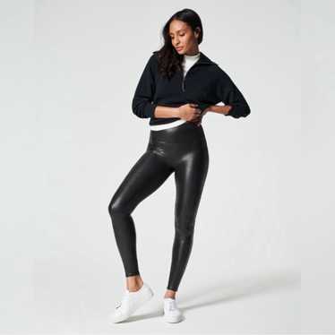 Spanx Faux Leather Black Leggings High Rise Women… - image 1