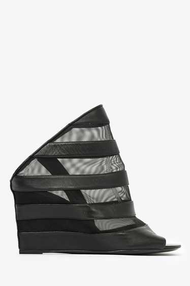 Balenciaga Black Leather/Mesh Open-Toe Glove Wedge