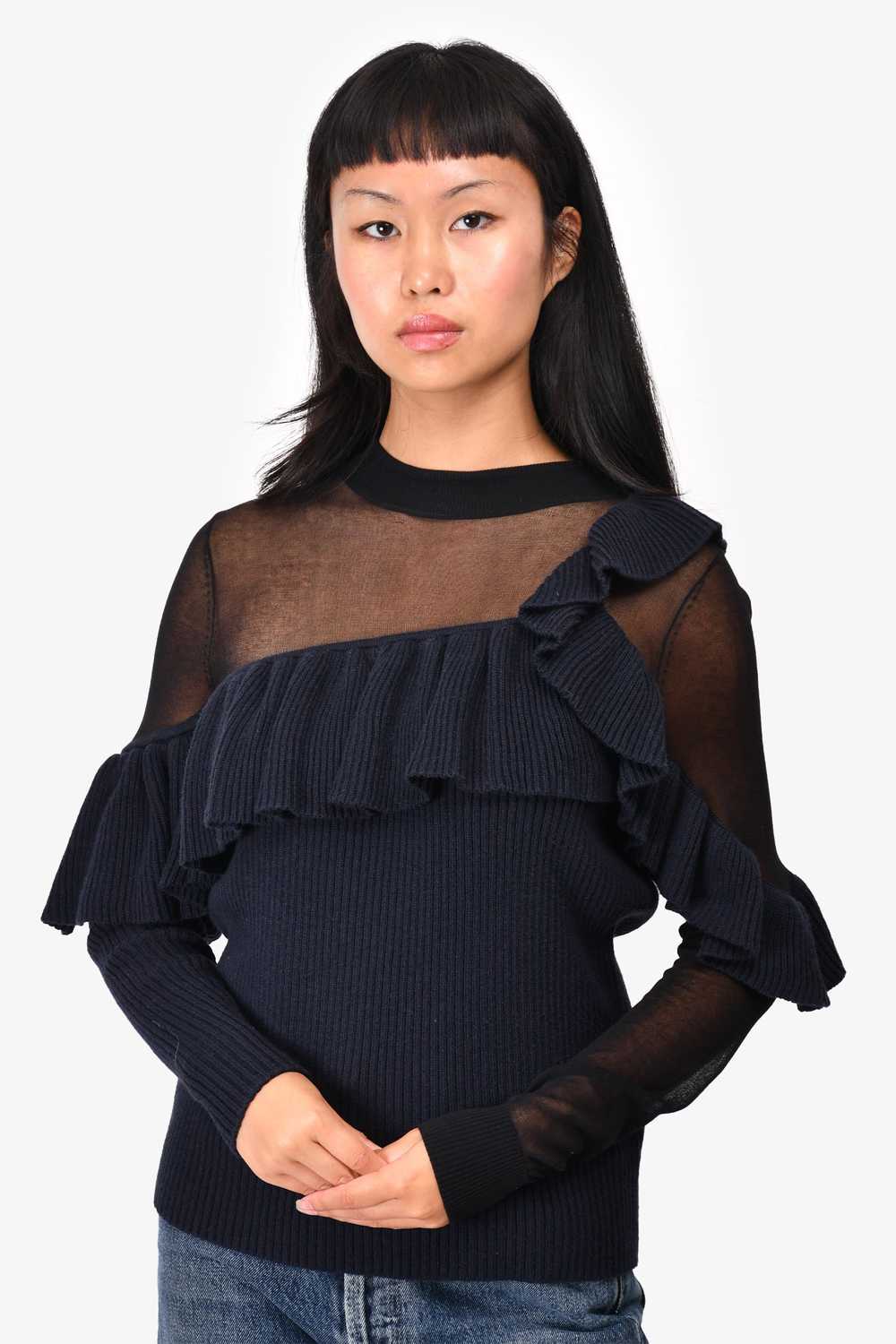 Self-Portrait Navy/Black Wool Ruffle Detailed Top… - image 1