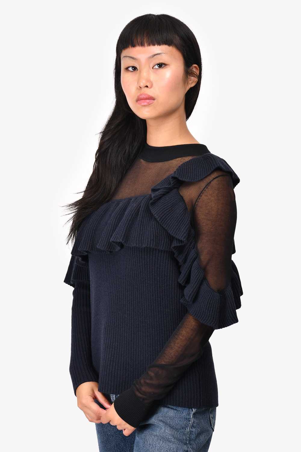 Self-Portrait Navy/Black Wool Ruffle Detailed Top… - image 3