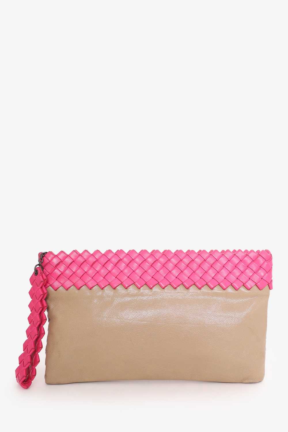 Bottega Veneta Brown/Pink Intrecciato-Trimmed Lea… - image 2