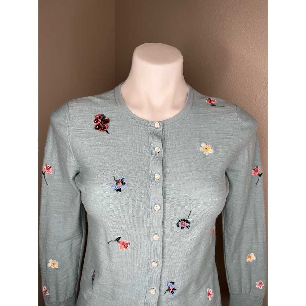 LOFT Light Teal Floral Embroidered Cardigan Size … - image 11