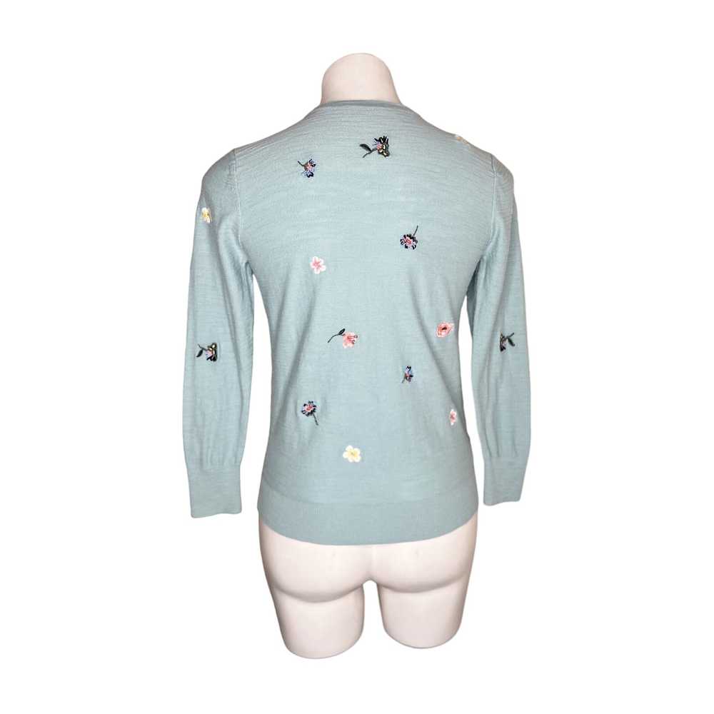 LOFT Light Teal Floral Embroidered Cardigan Size … - image 3