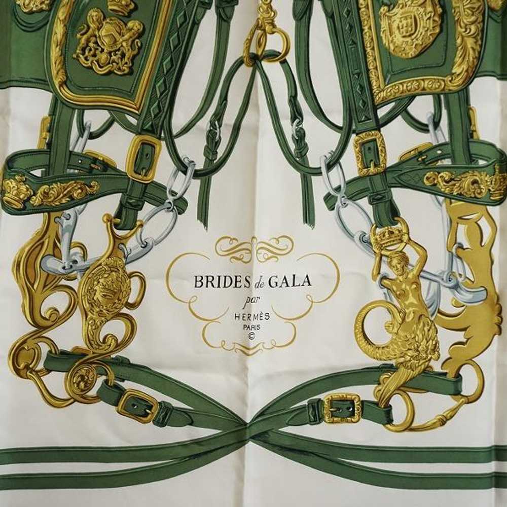 Apzs Hermes Scarf Green White Brides De Gala Cere… - image 3