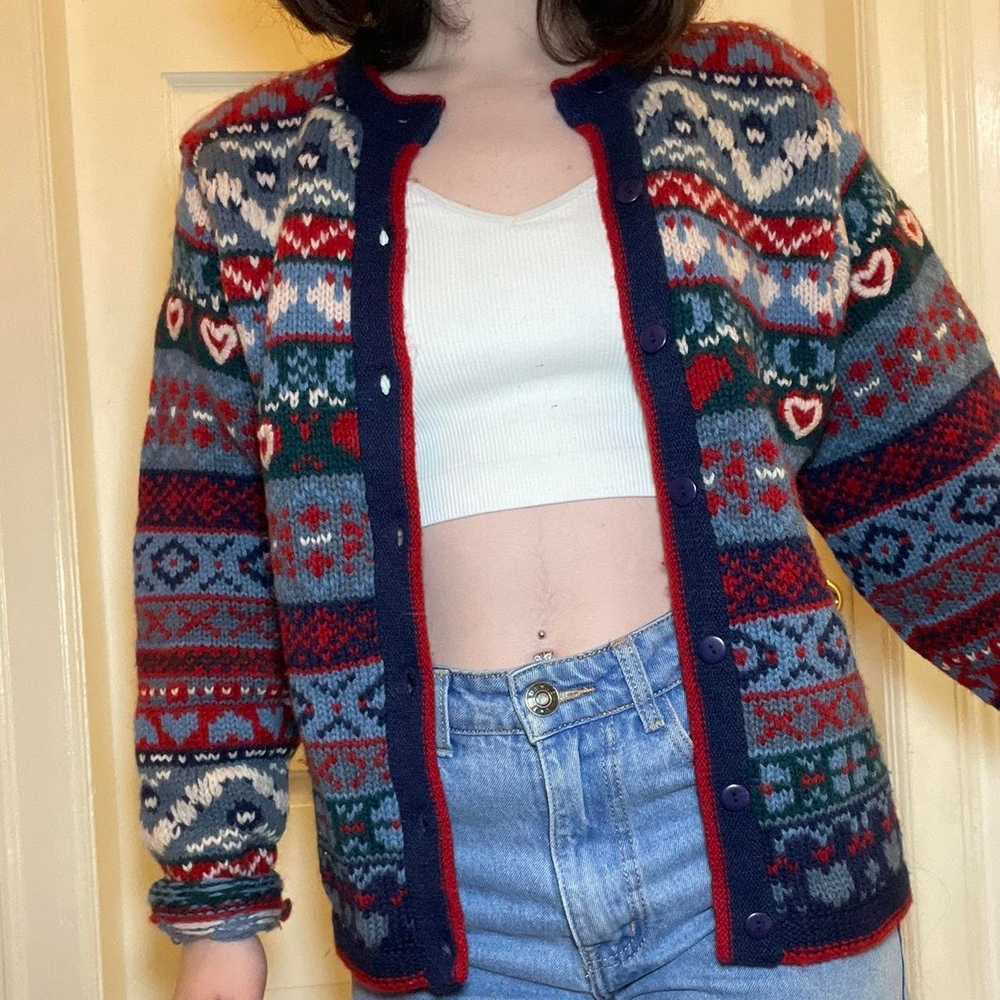 Orvis Vintage blue and red sweater - image 1