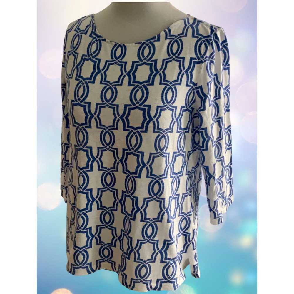 Chicos Chicos white blue quarter sleeve lightweig… - image 10