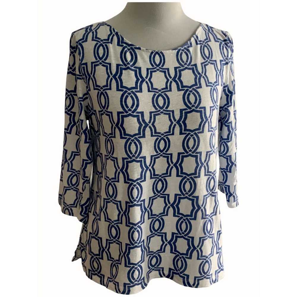 Chicos Chicos white blue quarter sleeve lightweig… - image 2