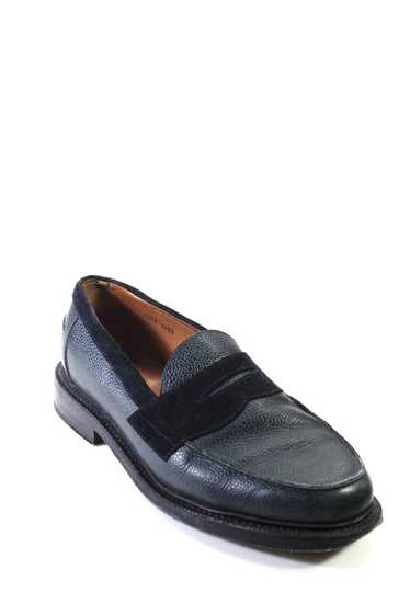 B&W Mens Leather Slide On Casual Loafers Black Nav