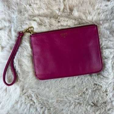 Fossil Large Zip Close Fuchsia Leather Wristlet W… - image 1