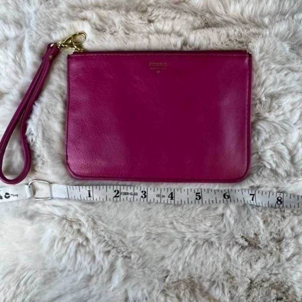 Fossil Large Zip Close Fuchsia Leather Wristlet W… - image 3