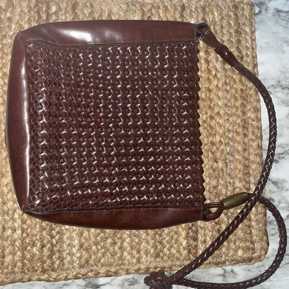 Vintage 90s Liz Claiborne Purse, Brown Woven Leat… - image 1