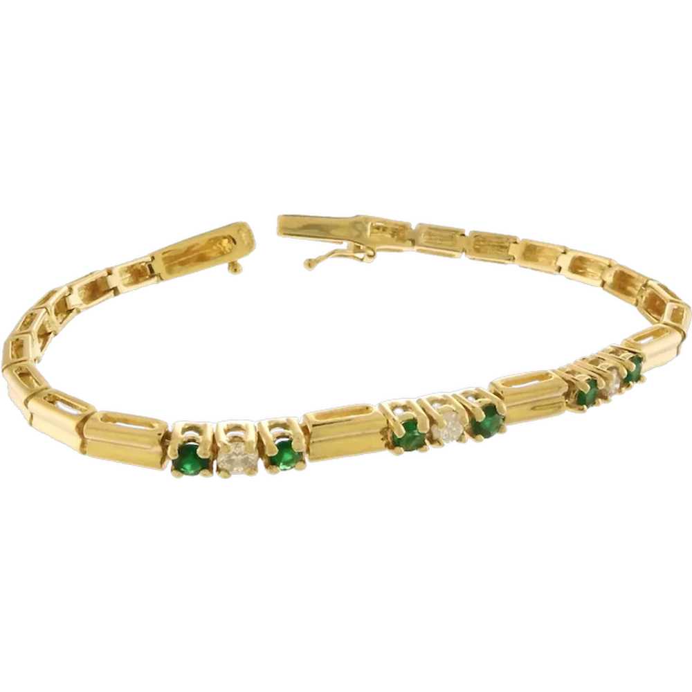 Graceful Emerald and Diamond Bracelet in 14k Yell… - image 1