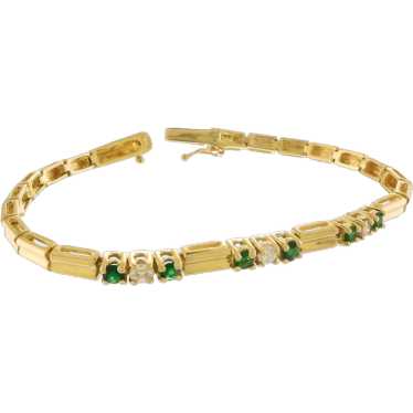 Graceful Emerald and Diamond Bracelet in 14k Yell… - image 1