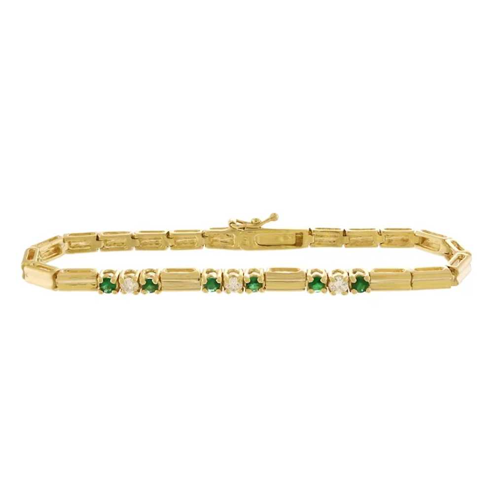 Graceful Emerald and Diamond Bracelet in 14k Yell… - image 2