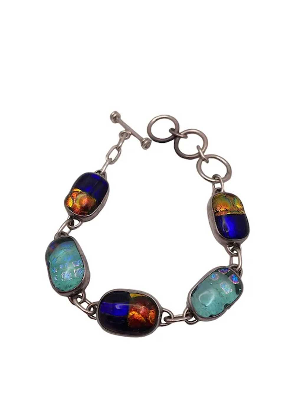 Vintage Sterling Silver and Dichroic Glass Scarab… - image 3